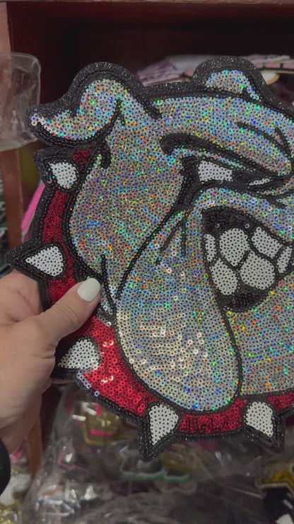 XL Bulldog Sequin Patch Red Collar – Spirit Wear Iron-On / Sew-On Appliqué CK