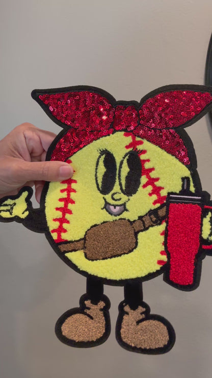 Softball Chenille Patch Hoodie – Fun Glitter Bow Softball Sweatshirt