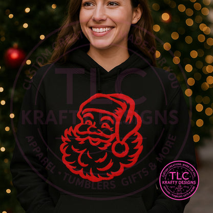 Puffy Chenille Santa Patch – Red Fuzzy Christmas Applique | Retro Holiday Santa Design for Sweatshirts, Hoodies & DIY Crafts