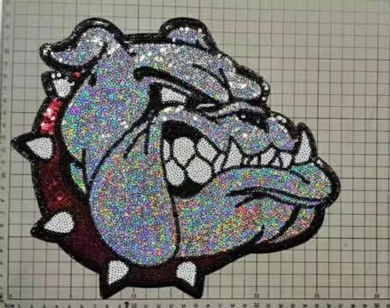 XL Bulldog Sequin Patch Red Collar – Spirit Wear Iron-On / Sew-On Appliqué CK