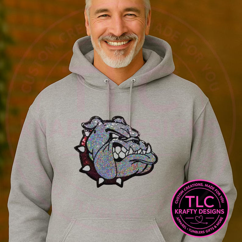 XL Bulldog Sequin Patch Red Collar – Spirit Wear Iron-On / Sew-On Appliqué CK