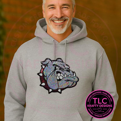 XL Bulldog Sequin Patch Red Collar – Spirit Wear Iron-On / Sew-On Appliqué CK