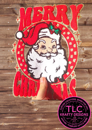 XL Vintage Santa Chenille Patch – Festive Christmas Iron-On / Sew-On Appliqué CK