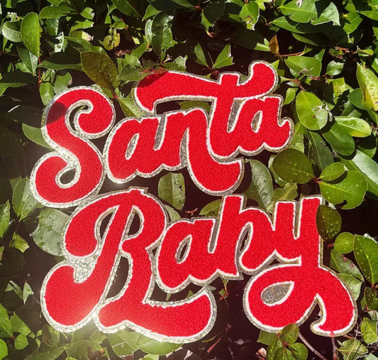 PREORDER Santa Baby Chenille Patch – Red Fuzzy Glitter Letter Patch | Christmas Applique for Hoodies, Sweatshirts & Holiday Crafts CK