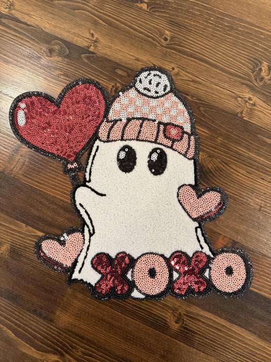 XL Valentine Ghost XOXO Sequin Patch – Valentine Iron-On / Sew-On Applique CK
