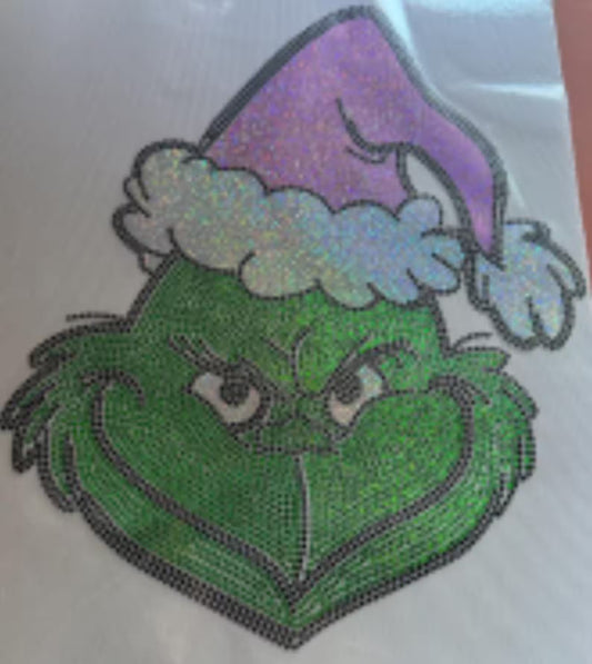 Green Man Spangle Transfer | Holiday Sparkle Heat Transfer | Ready to Press Christmas Shirt Design CK