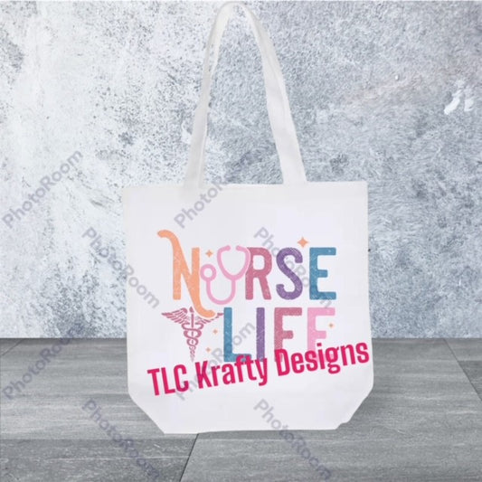 Nurse Life with a stethoscope emblem Canvas Tote