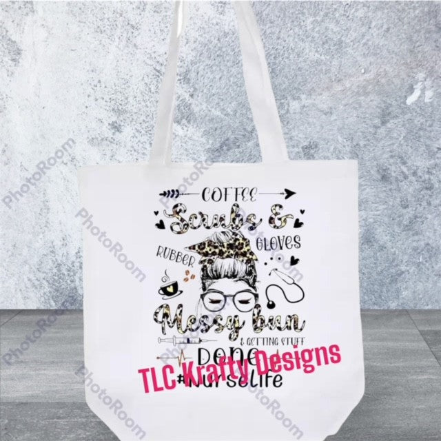 Coffee Scrubs and Messy Bun canvas Tote