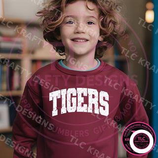 Tigers distressed maroon youth crewneck - kid model