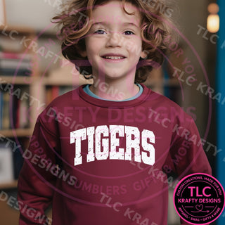 Tigers distressed maroon youth crewneck - kid model