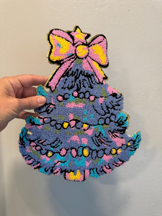 XL Pastel Christmas Tree Chenille Patch – Festive Christmas Iron-On / Sew-On Appliqué CK