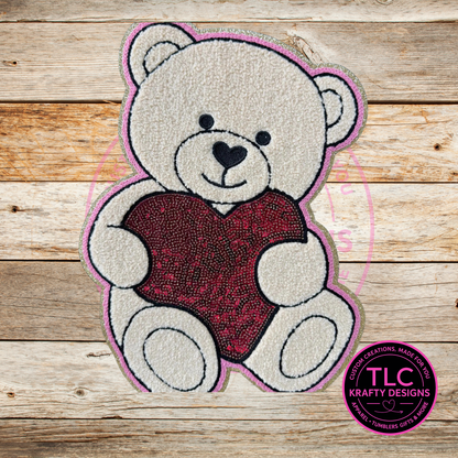 XL Teddy Bear Chenille Patch – Valentine Iron-On / Sew-On Applique CK