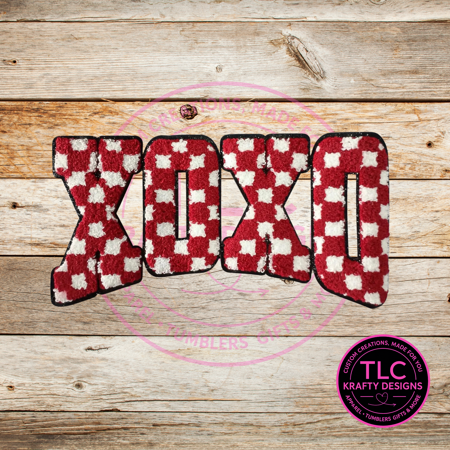 XL XOXO Checkered Chenille Patch – Valentine Iron-On / Sew-On Applique CK