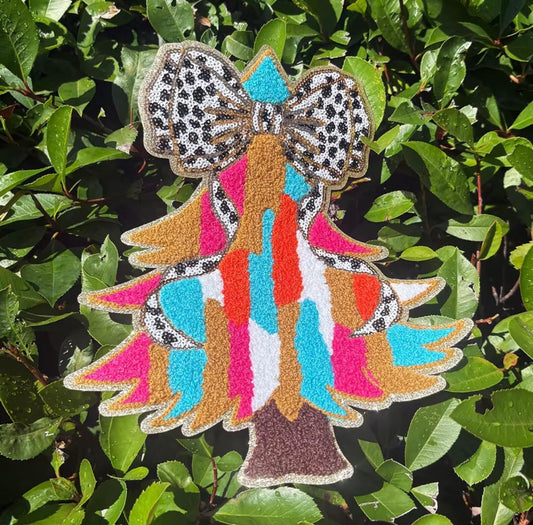 XL Western Christmas Tree Chenille Patch – Festive Christmas Iron-On / Sew-On Appliqué CK