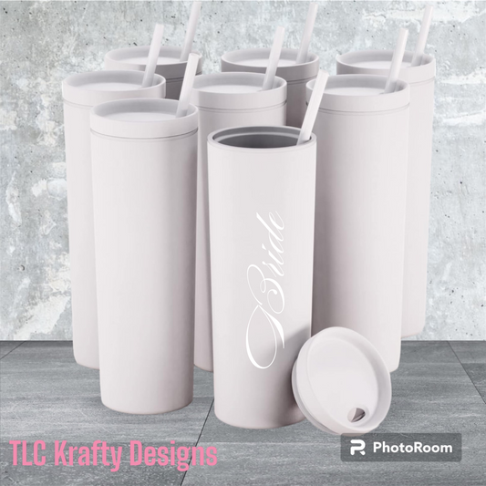 Matte White Personalized Versatile acrylic Tumbler designed for customization, making it ideal for weddings, bachelorette parties, or birthdays