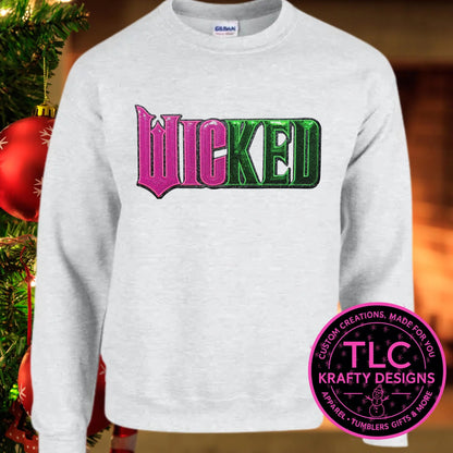 XL WICKED Sequin Patch Color Filled Design – Hot Pink and Green Sparkly Iron-On / Sew-On Applique CK