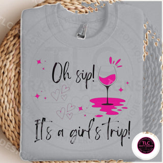 Oh Sip It's A Girl's Trip design mockup on gravel gray sweatshirt