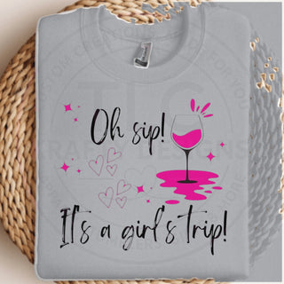 Oh Sip It's A Girl's Trip design mockup on gravel gray sweatshirt
