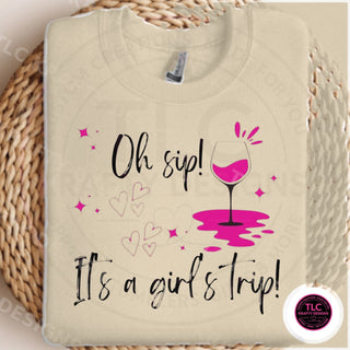 Oh Sip It's A Girl's Trip design mockup on heathered oatmeal sweatshirt