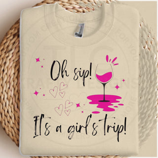 Oh Sip It's A Girl's Trip design mockup on heathered oatmeal sweatshirt
