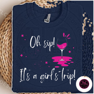 Oh Sip It's A Girl's Trip design mockup on navy sweatshirt