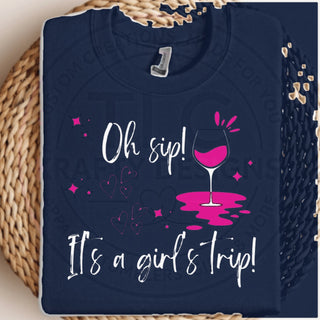 Oh Sip It's A Girl's Trip design mockup on navy sweatshirt