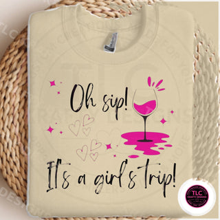 Oh Sip It's A Girl's Trip design mockup on sand sweatshirt
