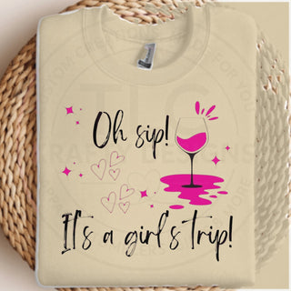 Oh Sip It's A Girl's Trip design mockup on sand sweatshirt