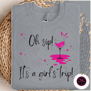Oh Sip It's A Girl's Trip design mockup on sports gray sweatshirt