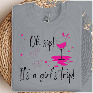 Oh Sip It's A Girl's Trip design mockup on sports gray sweatshirt
