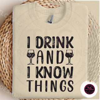 I Drink And I Know Things design mockup on heathered oatmeal sweatshirt