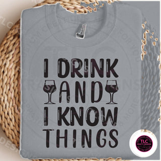 I Drink And I Know Things design mockup on sports gray sweatshirt