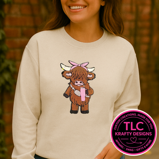 Highland Cow with Bow Christmas chenille patch