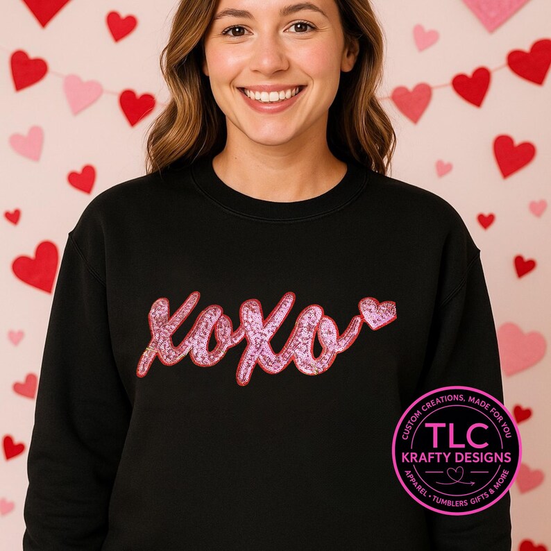 PREORDER XL XOXO with Heart Sequin Valentine Patch – Sequin Iron-On / Sew-On Applique CK