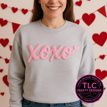 PREORDER XL XOXO Pink Puff Valentine Patch – Chenille Iron-On / Sew-On Applique CK